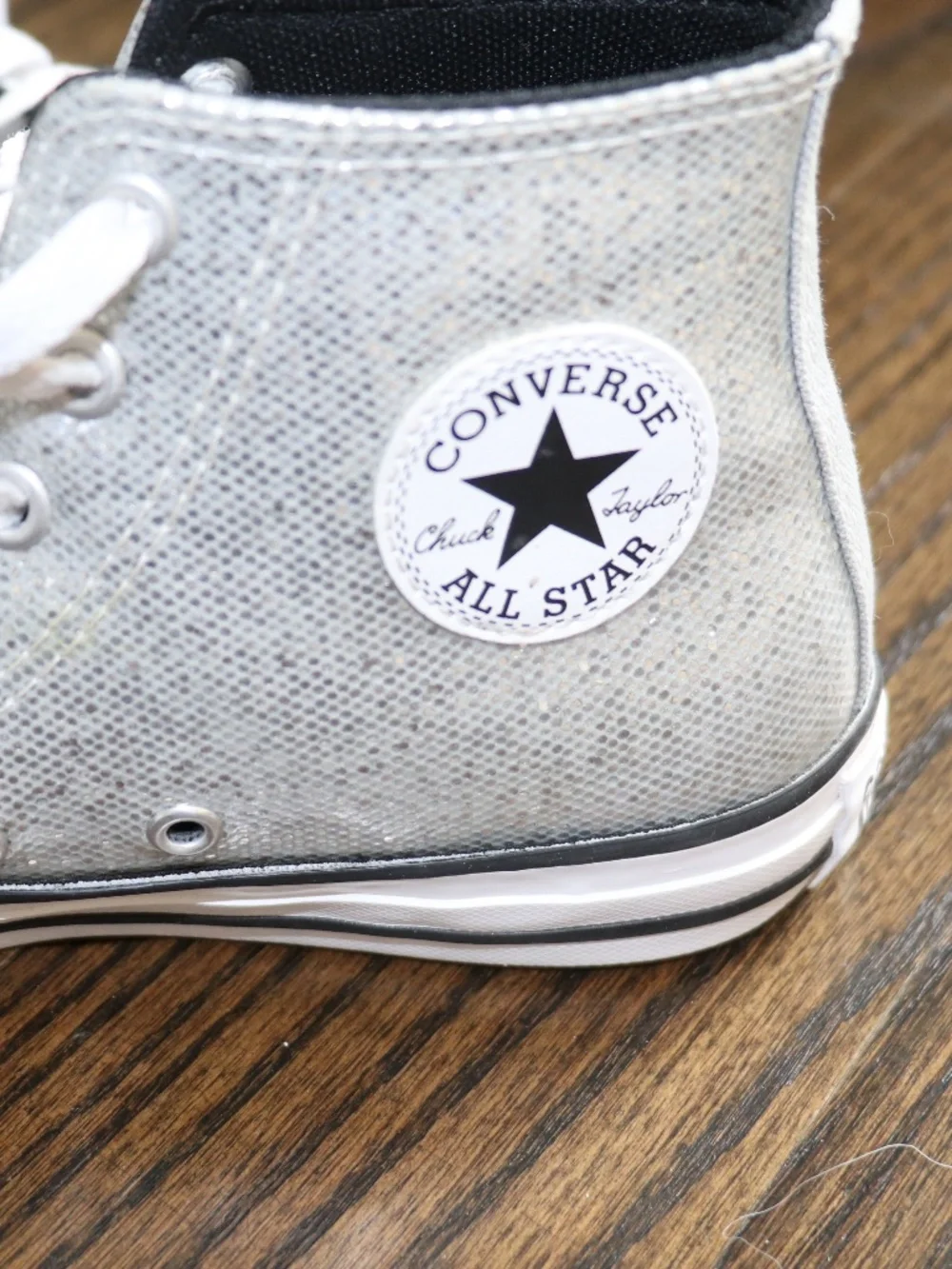Converse Chuck Taylor All Star Glitter High Top Sneaker Shoes Size 3.5 Silver - Picture 4 of 11